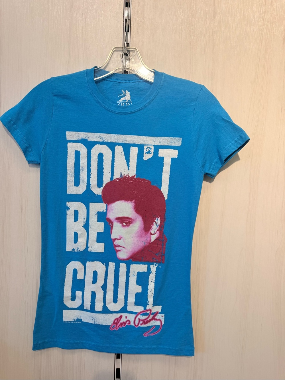 Blue Graphic Short Sleeve Tee with Retro Portrait
